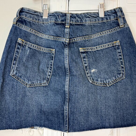 Free People Button Fly Distressed Denim Mini Skirt | Size 29  NWT - Picture 4 of 7
